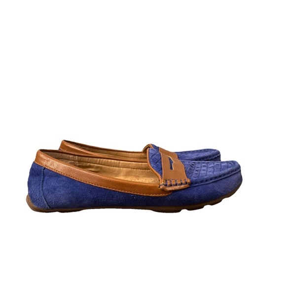 G.H. Bass Becca Loafer Leather Shoes Suede Slip-on Basket Weave Blue Size 8 - Picture 2 of 7